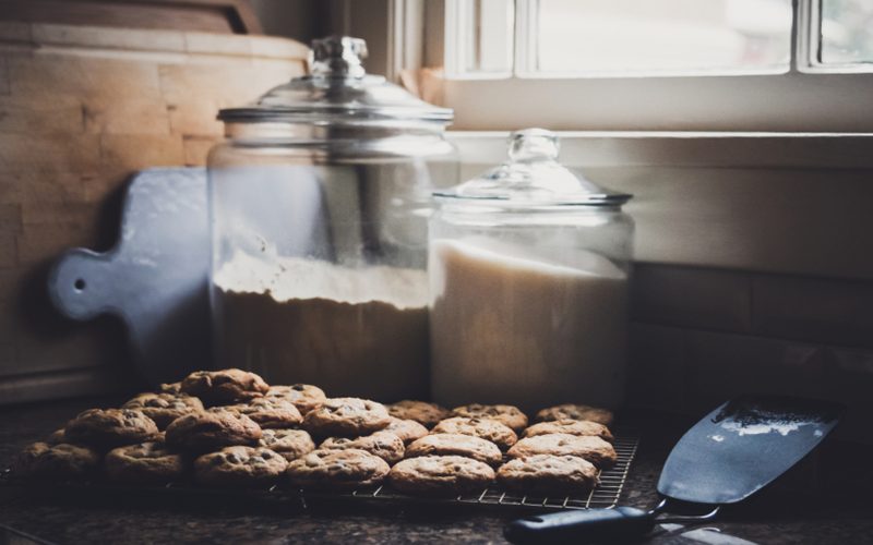 Fresh cookies cooling on a kitchen counter