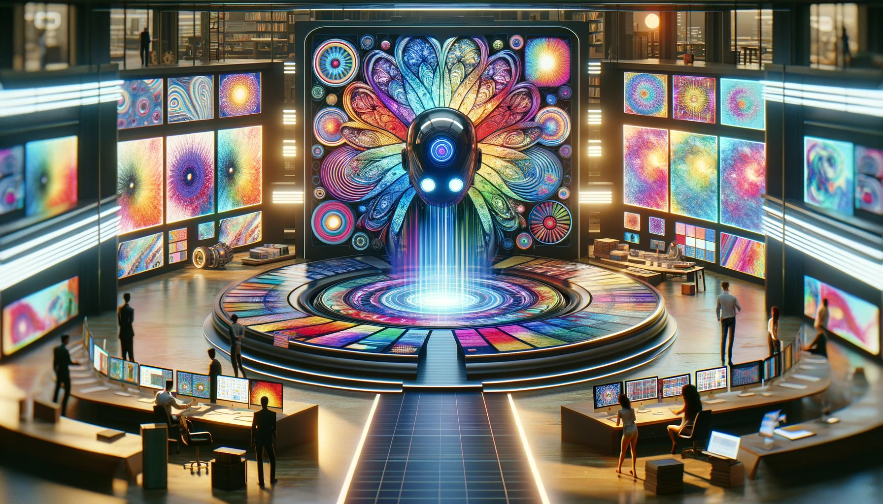 DALL·E-2023-11-29-01.03.01-An-illustrative-scene-titled-Utilizing-AI-for-Stunning-Visual-Branding_-A-Deep-Dive-into-AI-Generated-Imagery.-The-image-showcases-a-futuristic-desi