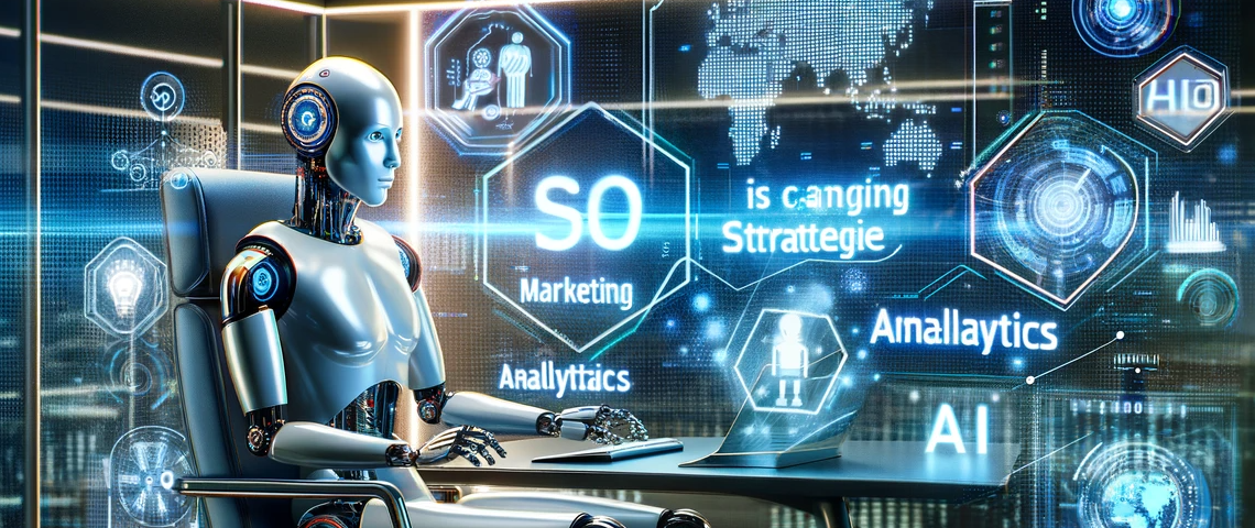 DALL·E-2023-12-05-20.05.47-A-futuristic-image-representing-GPT-and-Marketing_-How-AI-is-Changing-Content-Strategies.-The-scene-includes-a-humanoid-robot-sitting-at-a-modern-s
