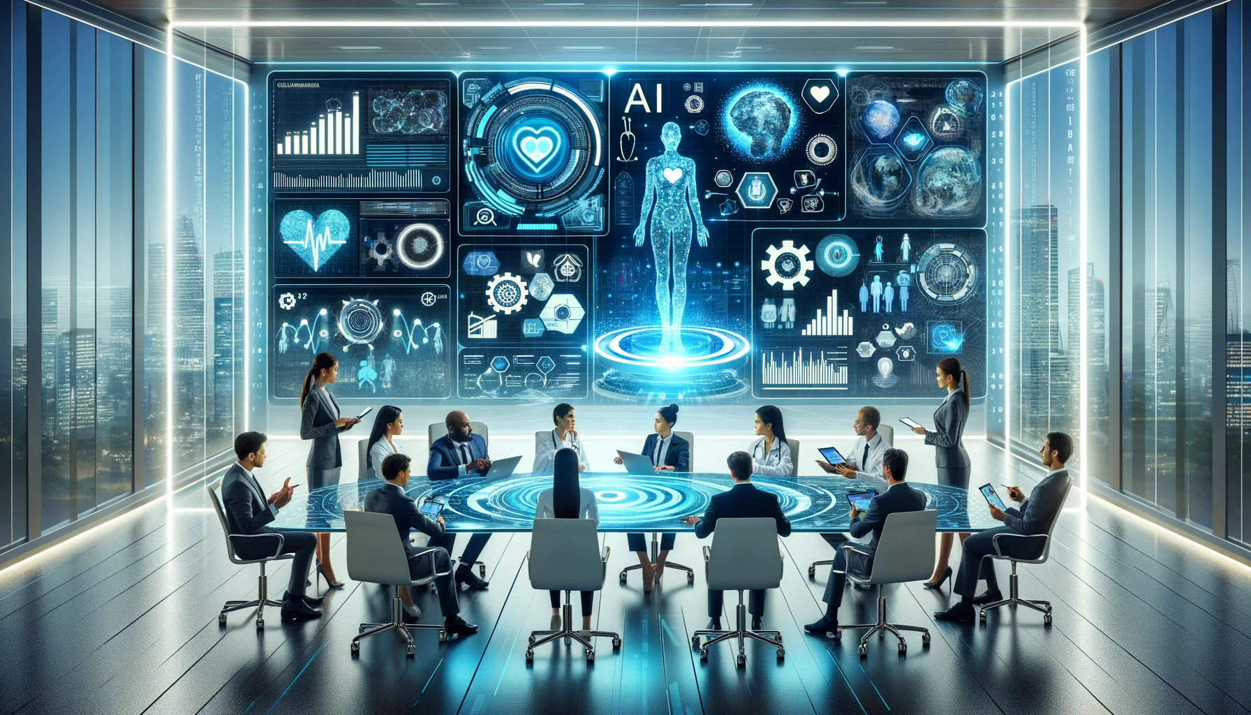 DALL·E-2023-12-05-20.20.35-An-image-representing-AI-in-Healthcare-Marketing_-Opportunities-and-Strategies.-The-scene-includes-futuristic-elements-like-holographic-displays-AI