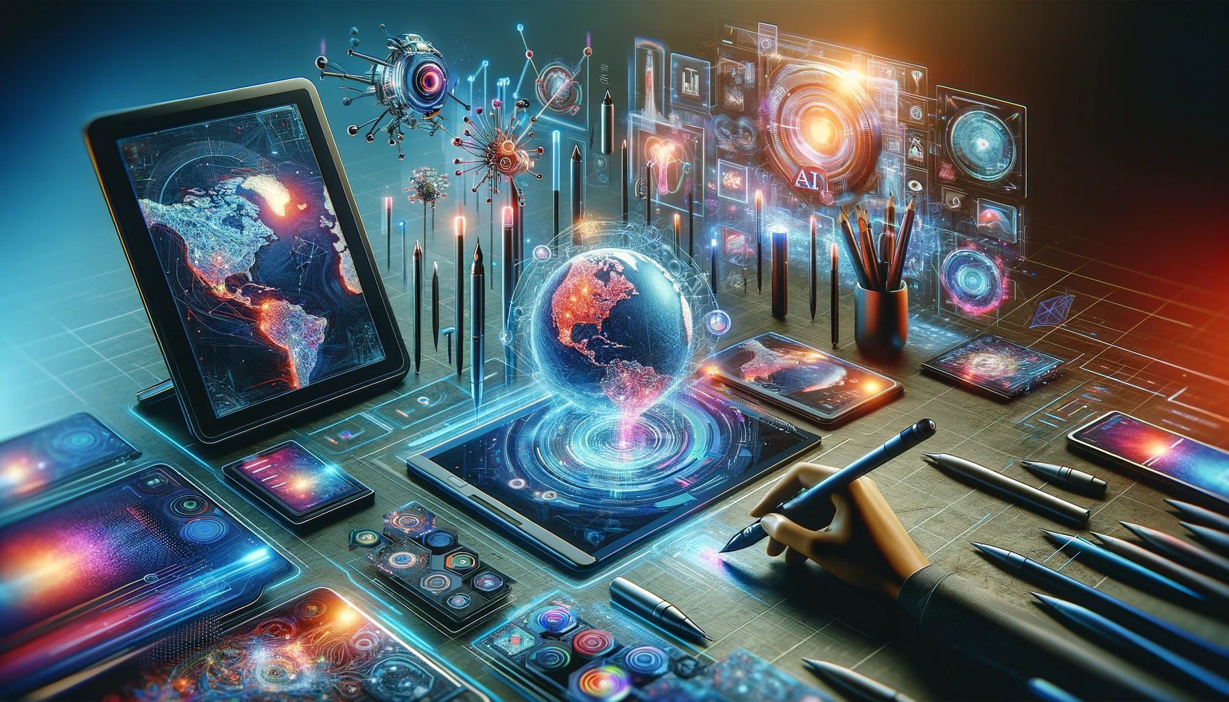 DALL·E-2023-12-07-21.02.09-A-futuristic-depiction-of-AI-drawing-tools-transforming-the-landscape-of-marketing.-Visualize-an-array-of-advanced-sleek-devices-like-digital-pens-t
