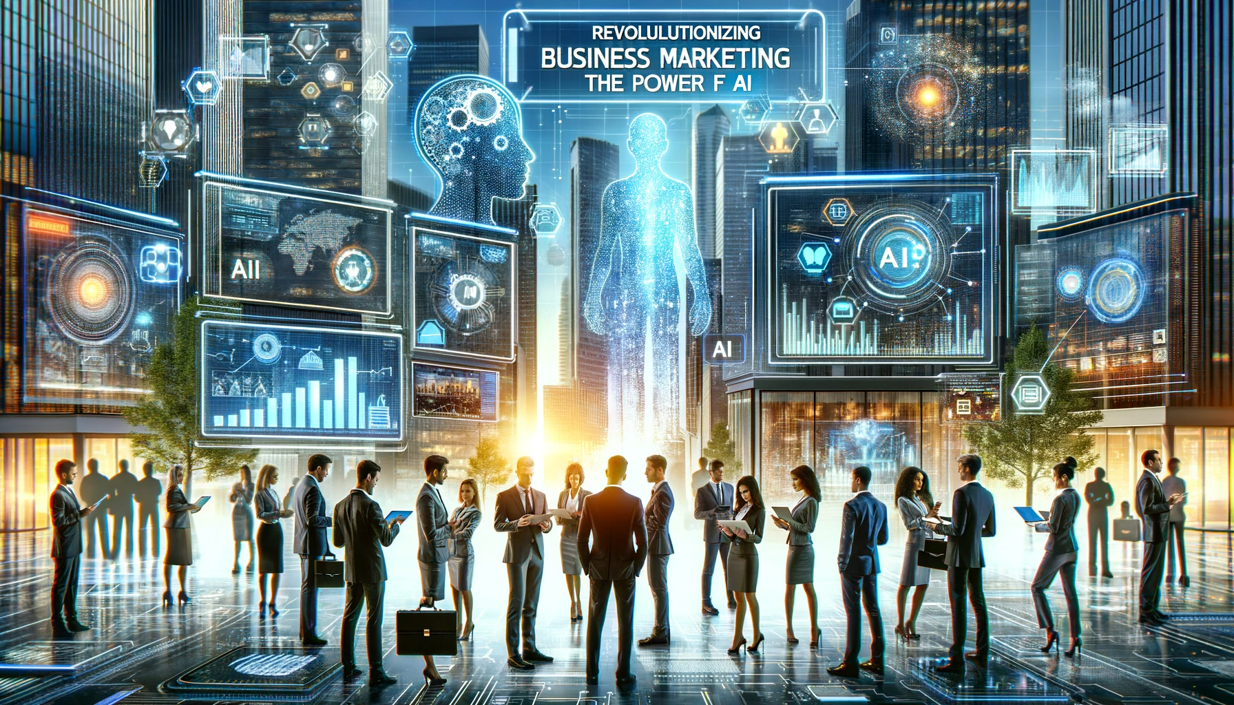 DALL·E-2023-12-07-21.21.52-A-futuristic-scene-depicting-the-concept-of-Revolutionizing-Business-Marketing_-The-Power-of-AI.-The-image-shows-a-bustling-cityscape-with-skyscrape